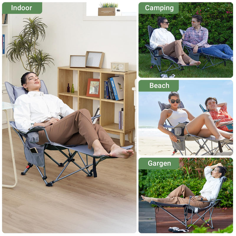 Load image into Gallery viewer, WEJOY Padded Reclining Camping Chair 3-Adjustable Positions with Detachable Footrest