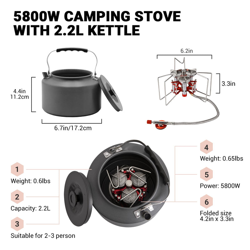 Load image into Gallery viewer, BULIN Camping Kettle 2.2L & Burner Backpacking Stove Bundle