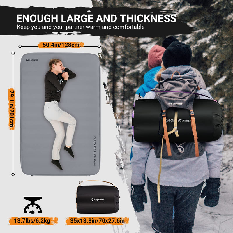 Load image into Gallery viewer, KingCamp PREMIUM SUPER 15 Double Self-inflateble Pad R Value 11