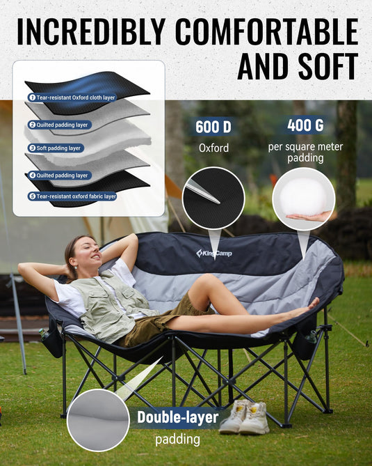 KingCamp CHERRY C20 Loveseat Moon Chair with Double Layer Padding