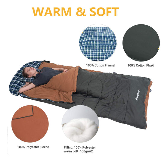 KingCamp FOREST PLUS 500 3 in 1 Flannel Sleeping Bag Warm and Soft