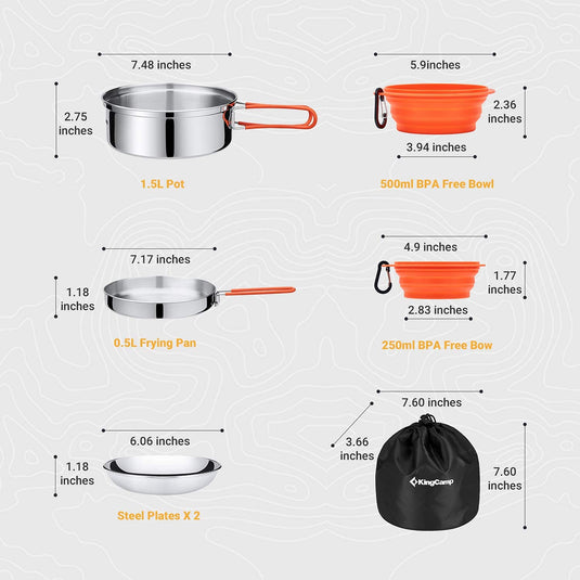 KingCamp 17/25pcs Stainless Steel Cookware Set pro