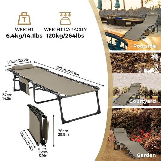 KingCamp 5 Position Outdoor Chaise Lounge Chair