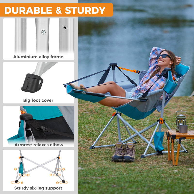Load image into Gallery viewer, KingCamp ORCHID C20 Folding Rocking Chair Hammock Camping Chair Cyan
