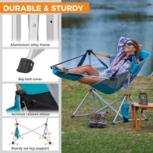 KingCamp ORCHID C20 Folding Rocking Chair Hammock Camping Chair Cyan