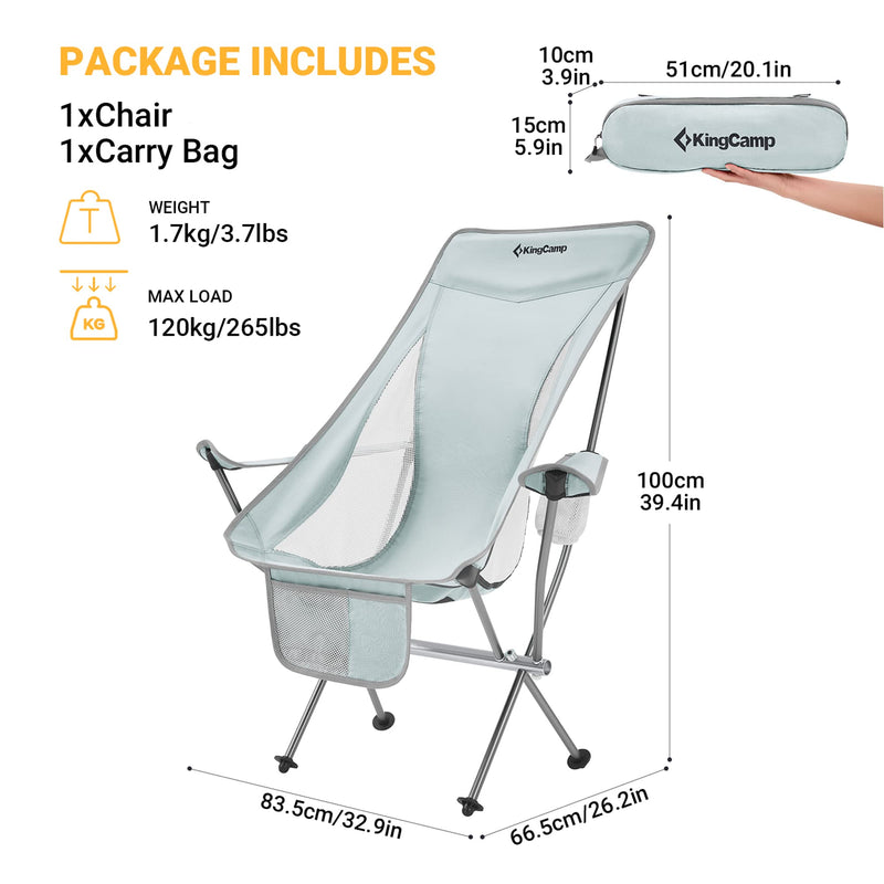 Load image into Gallery viewer, KingCamp CAMELLIA Ultralight High Back Camping Chair Ergonomic
