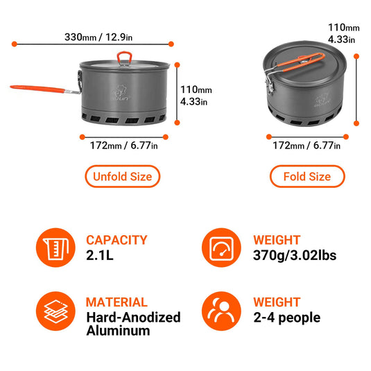 BULIN Jure Large Single Pot Camping Pot with Heat Exchanger