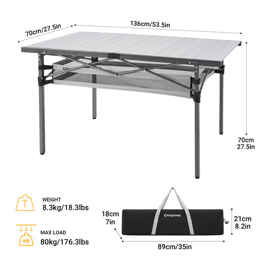 KingCamp Aluminum Roll Up Table with Net Bag
