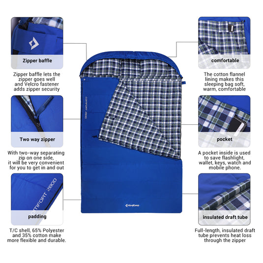 KingCamp COMFORT 280D Hooded Rectangular Sleeping Bag