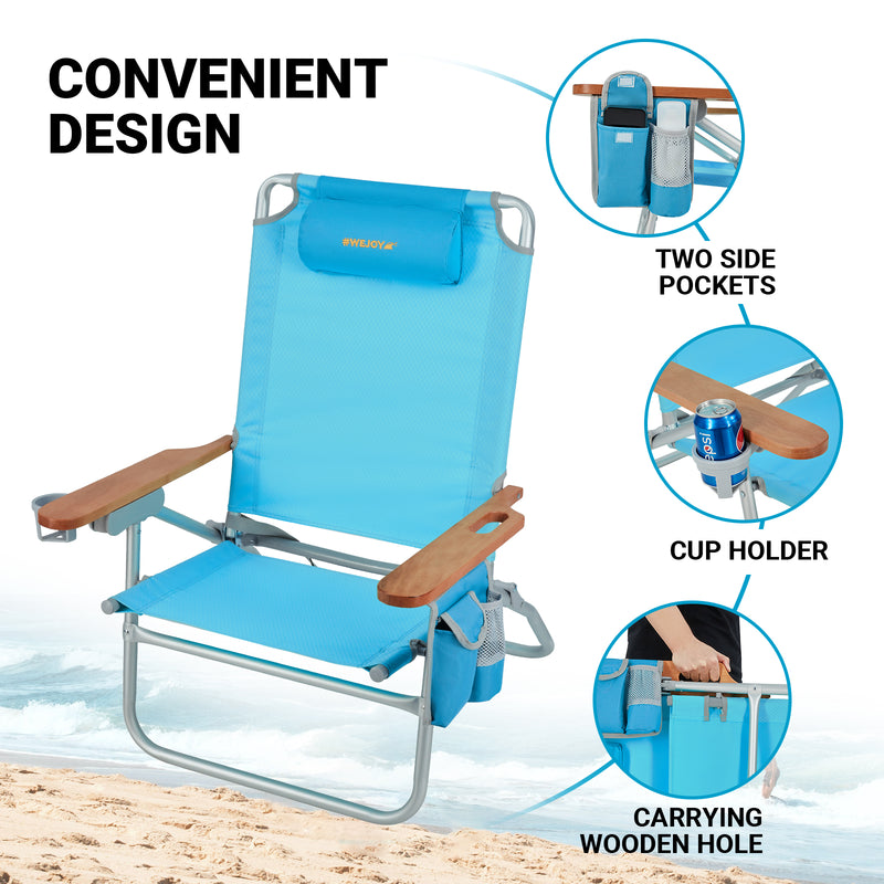 Load image into Gallery viewer, WEJOY Oversized Reclining 4 Positions Beach Chair Low Seat with Wooden Armrest
