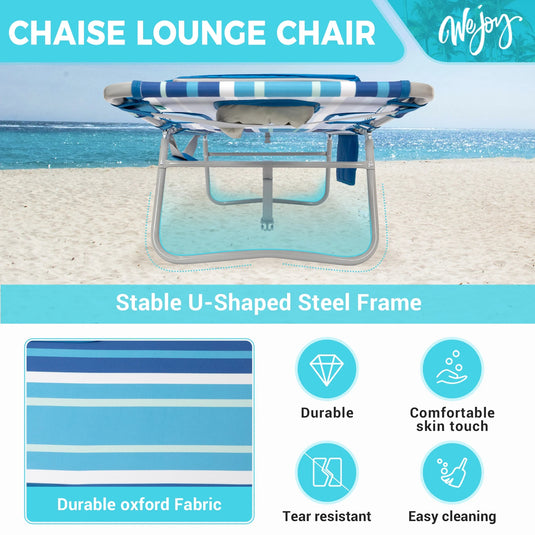 WEJOY Premium 5-Position Adjustable Chaise Lounge Tanning SunBathing Lounge Chair Striped