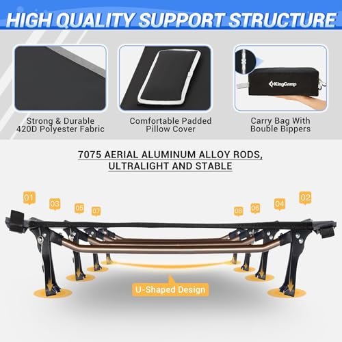 KingCamp Ultralight Folding Camping Cot – 4.9 lb Portable Camp Bed for Backpacking & Travel
