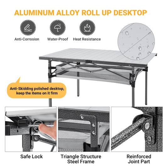 KingCamp Aluminum Roll Up Table with Net Bag