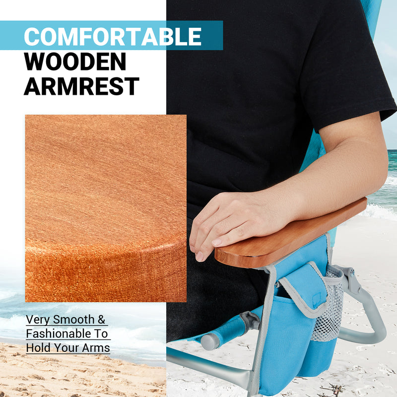 Load image into Gallery viewer, WEJOY Oversized Reclining 4 Positions Beach Chair Low Seat with Wooden Armrest
