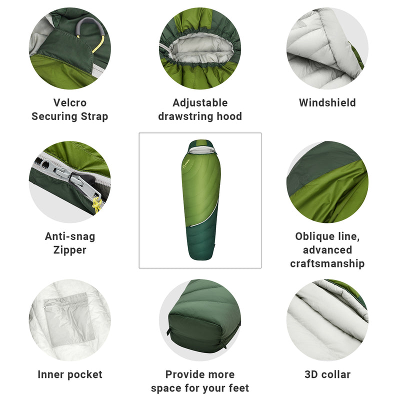 Load image into Gallery viewer, ATEPA DENALI 320 Down Sleeping Bag-Mummy Green with Hood
