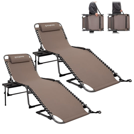 KingCamp Folding Chaise Lounge Chair with Pillow & Side Table