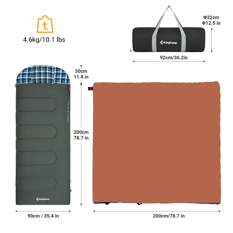 Load image into Gallery viewer, KingCamp FOREST PLUS 500 3 in 1 Flannel Sleeping Bag
