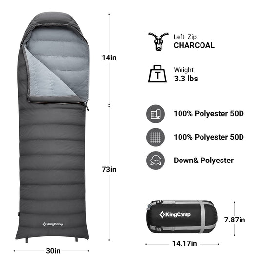 KingCamp Lightweight Down Sleeping Bag-Envelope With Hood