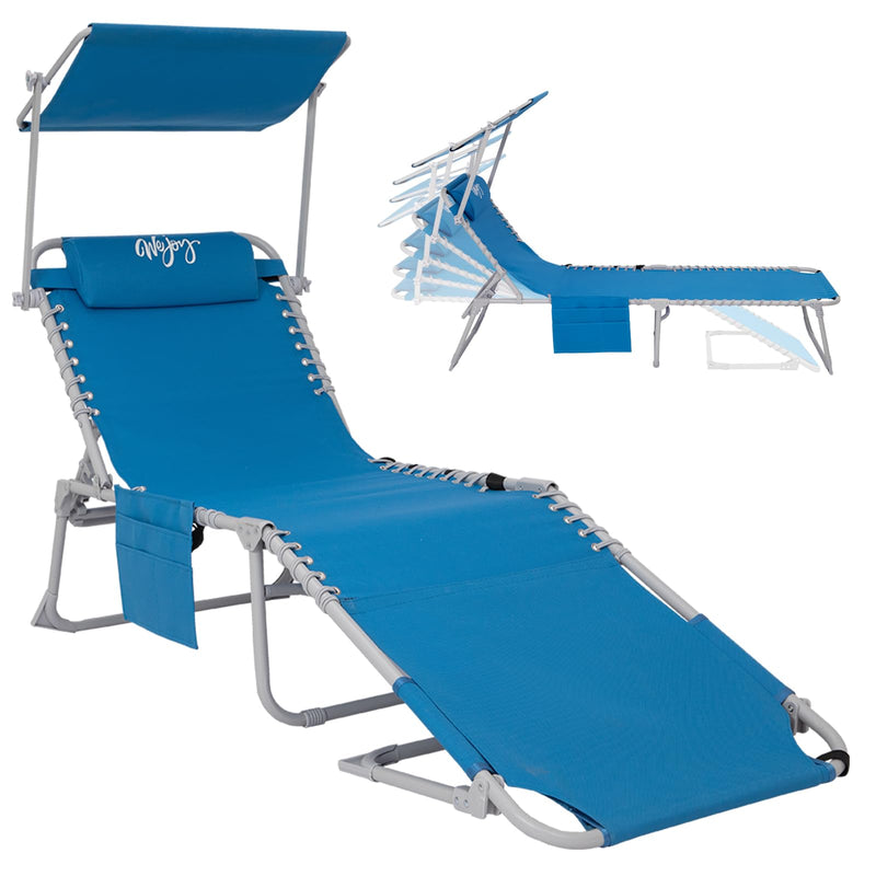 Load image into Gallery viewer, WEJOY Portable Outdoor Chaise Lounge – 5-Angle Reclining Beach Chair Blue
