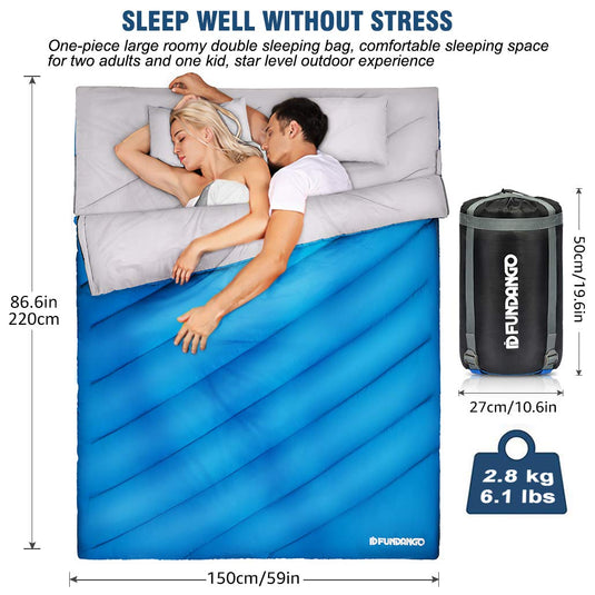 FUNDANGO 3-in-1 XL Queen Double Sleeping Bag with 2 Pillows