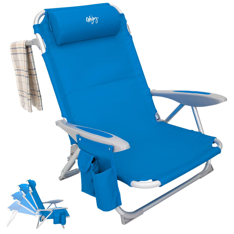 Load image into Gallery viewer, WEJOY Adjustable Beach Chair with Cup Holder and Padded Headrest Blue
