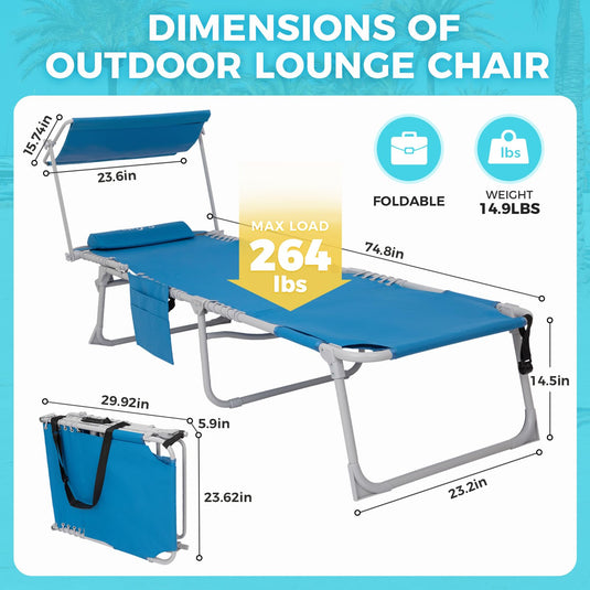 WEJOY Portable Outdoor Chaise Lounge – 5-Angle Reclining Beach Chair Blue