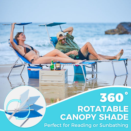WEJOY Classic Portable Lounge Chair with Canopy Sun Shade Blue