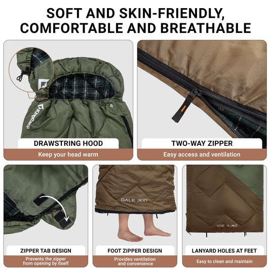 KingCamp GALE 300 Sleeping Bag-Envelope With Drawstring Hood