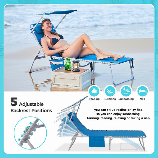 WEJOY Portable Outdoor Chaise Lounge – 5-Angle Reclining Beach Chair Blue Face Down Design Chair