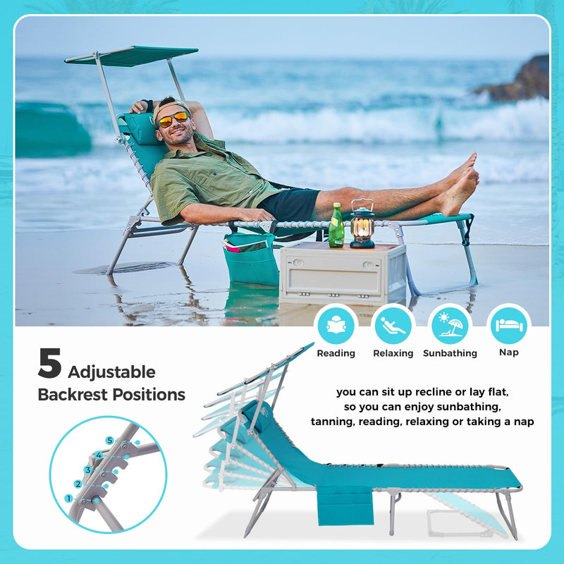 Load image into Gallery viewer, WEJOY Outdoor Patio Chaise Lounge Beach Chair – 5-Position Adjustable Recliner Cyan
