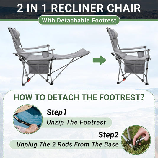 WEJOY Padded Reclining Camping Chair 3-Adjustable Positions with Detachable Footrest