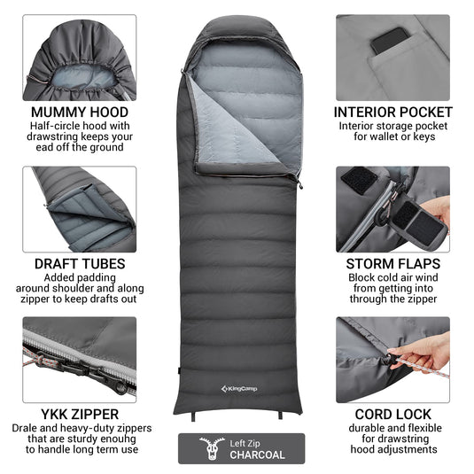 KingCamp Lightweight Down Sleeping Bag-Envelope With Hood