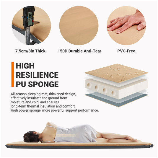 KingCamp 3-Inch Self-Inflating Foam Camping Mat Khaki