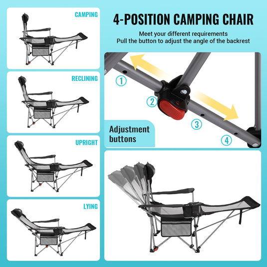 WEJOY 4-Position Reclining Camp Chair Black