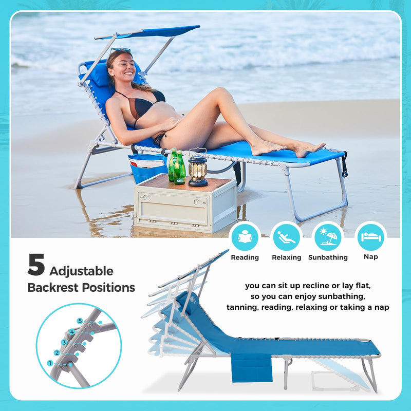 Load image into Gallery viewer, WEJOY Classic Portable Lounge Chair with Canopy Sun Shade Blue
