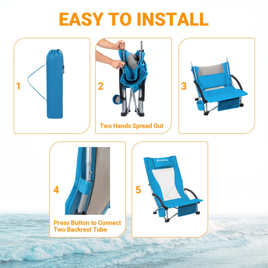KingCamp High Mesh Back Low Sling Beach Chairs Easy to Install