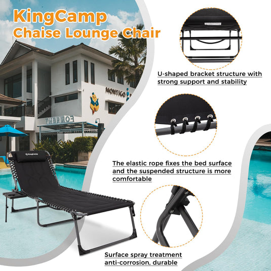 KingCamp Oversize Padded Folding Chaise Lounge Chair with Pillow & Side Table