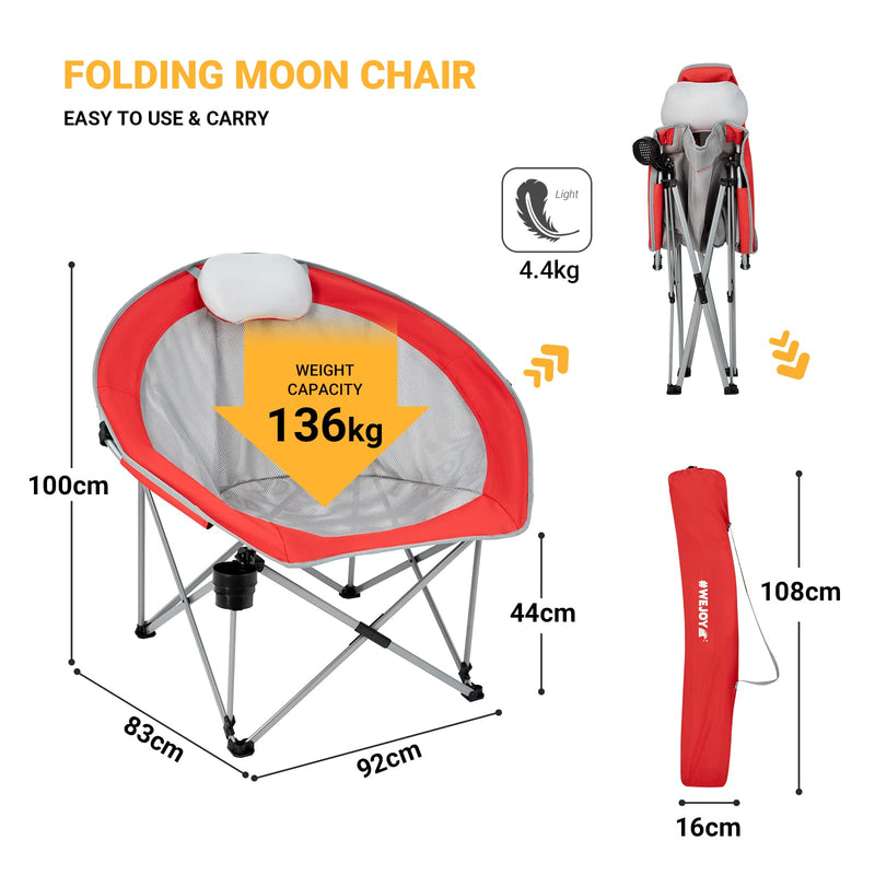 Load image into Gallery viewer, WEJOY Foldable Moon Chairs with Padded Pillow, Cup Holder
