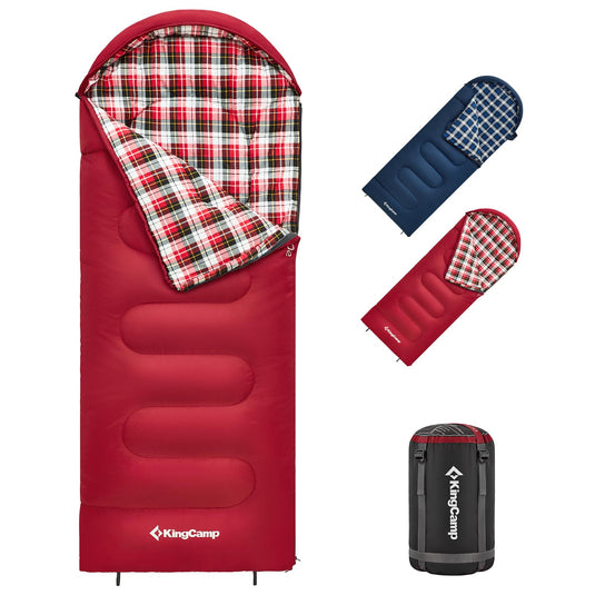 KingCamp CLOUDY 300S Kids Sleeping Bag-Envelope With Hood Flannel Fabric Red