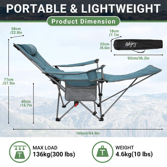 WEJOY Padded Reclining Camping Chair 3-Adjustable Positions with Detachable Footrest