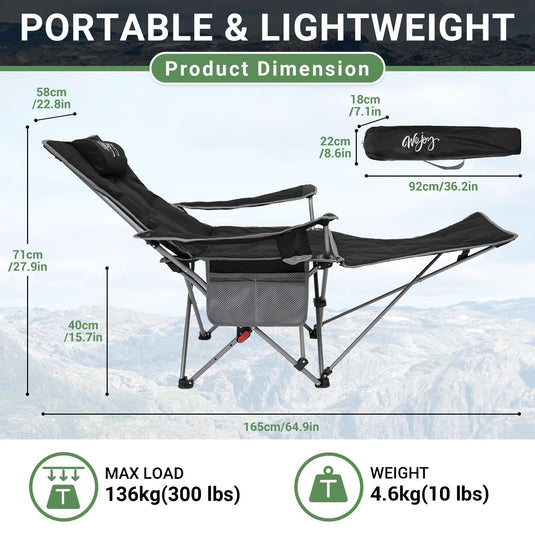 WEJOY Padded Reclining Camping Chair 3-Adjustable Positions with Detachable Footrest