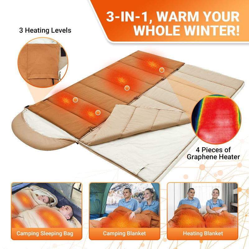 Load image into Gallery viewer, KingCamp WHEATLAND 450 3 in 1 Sleeping Bag Heated Sleeping Bag
