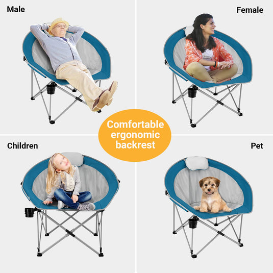 WEJOY Foldable Moon Chairs with Padded Pillow, Cup Holder