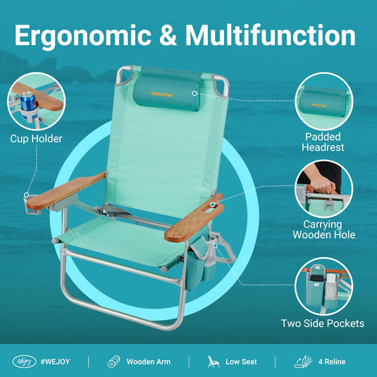 WEJOY Oversized Reclining 4 Positions Beach Chair Ergonomic