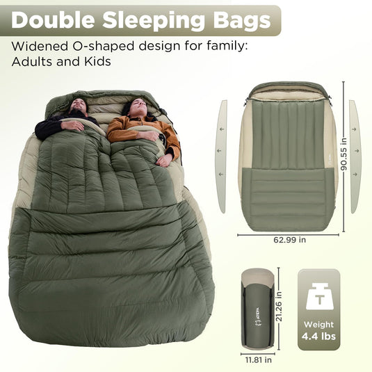 ATEPA PROMOTER 2000 Double Mummy Down Sleeping Bag Widened O-Shaped Design for Family