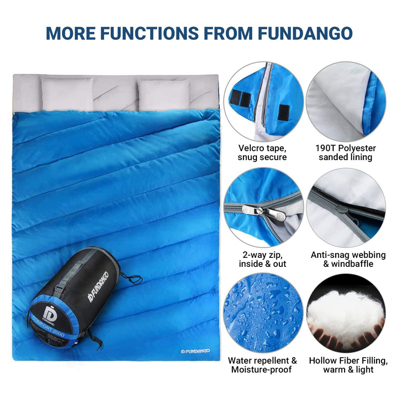 Load image into Gallery viewer, FUNDANGO 3-in-1 XL Queen Double Sleeping Bag with 2 Pillows

