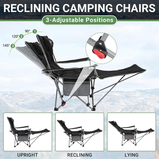 WEJOY Padded Reclining Camping Chair 3-Adjustable Positions with Detachable Footrest