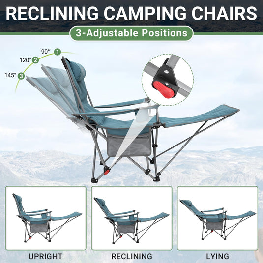 WEJOY Padded Reclining Camping Chair 3-Adjustable Positions with Detachable Footrest