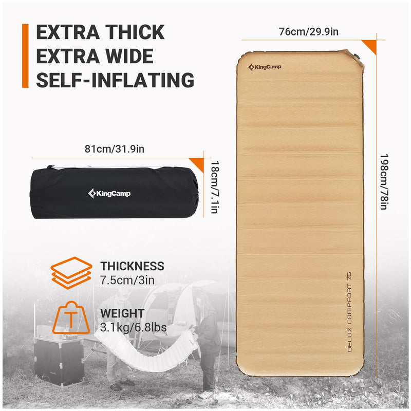 Load image into Gallery viewer, KingCamp 3-Inch Self-Inflating Foam Camping Mat Khaki

