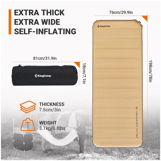 KingCamp 3-Inch Self-Inflating Foam Camping Mat Khaki